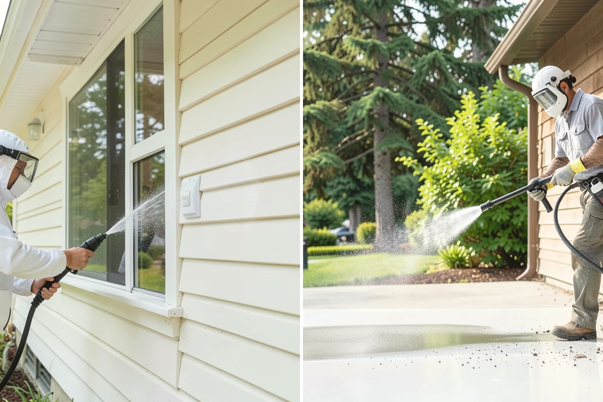 Step Pressure Washing in Issaquah, King County, WA - Sweep loose debris and pre-soak the steps