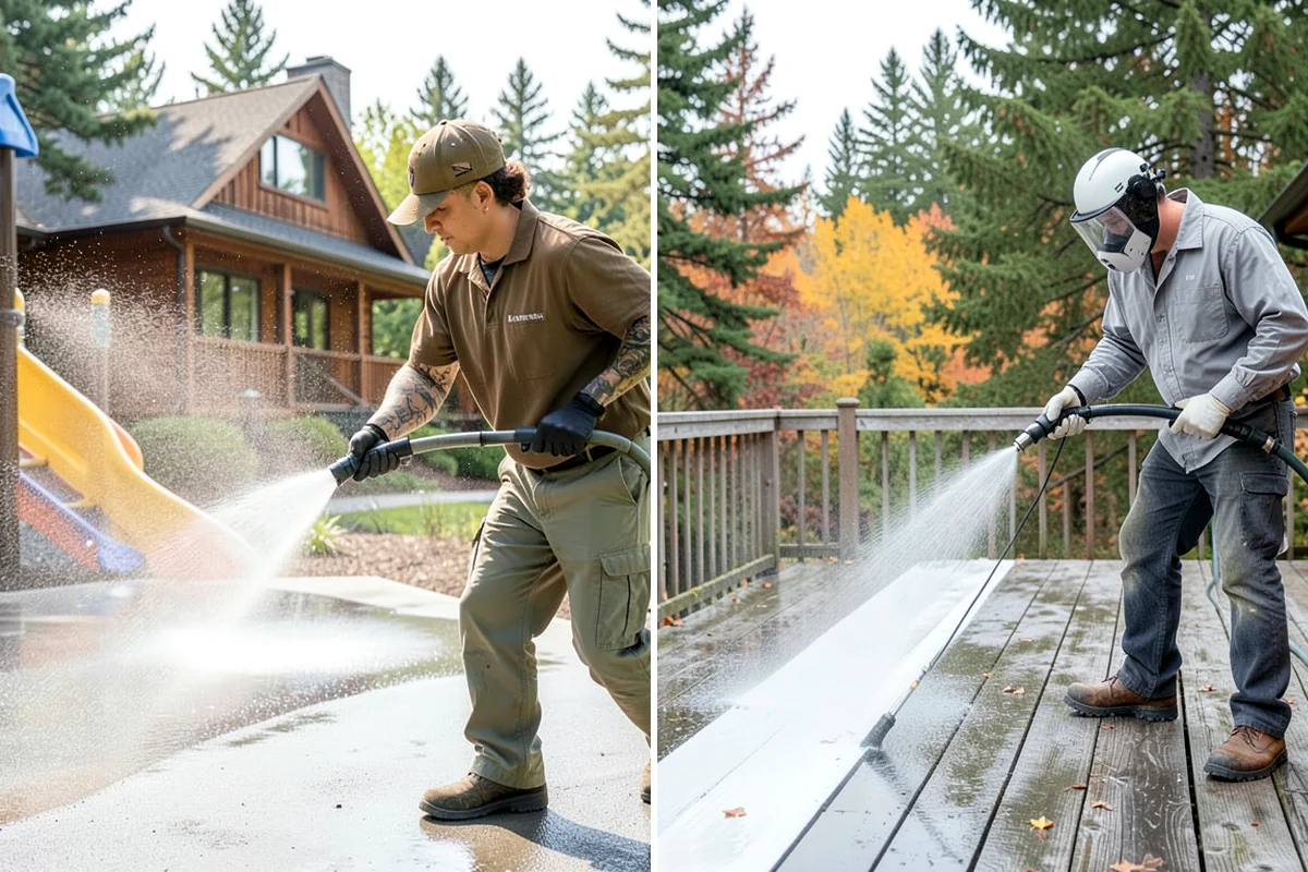 Step Pressure Washing in Kenmore, King County, WA - Sweep loose debris and pre-soak the steps