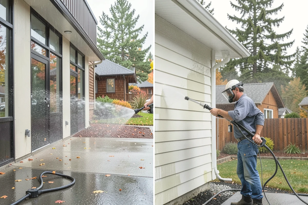 Step Pressure Washing in La Conner, Skagit County, WA - Sweep loose debris and pre-soak the steps