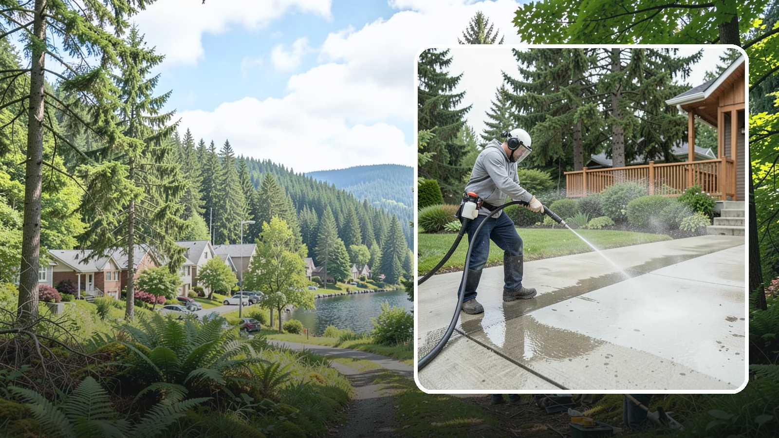 Step Pressure Washing in Lake Forest Park, King County, WA - Pressure wash concrete and hardscape steps to strip built-up grime and restore safe grip.