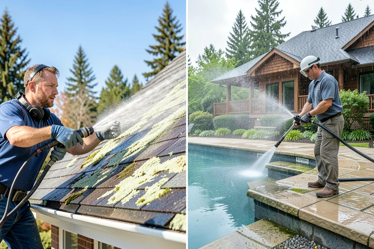 Step Pressure Washing in Lake Forest Park, King County, WA - Sweep loose debris and pre-soak the steps
