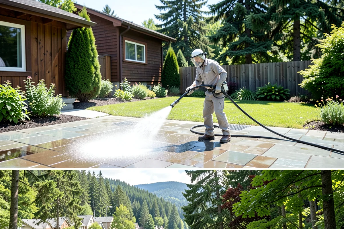 Step Pressure Washing in Lake Forest Park, King County, WA - Steps clean up best during dry summer weeks so surfaces set before wet-season traffic.