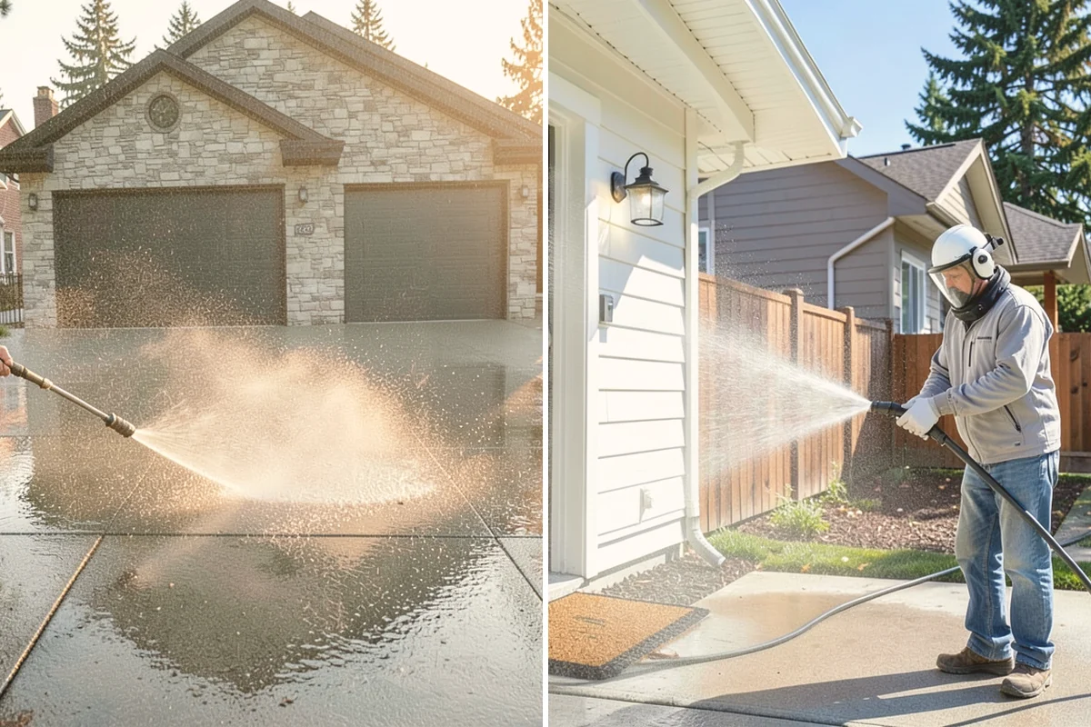 Step Pressure Washing in Langley, Island County, WA - Sweep loose debris and pre-soak the steps