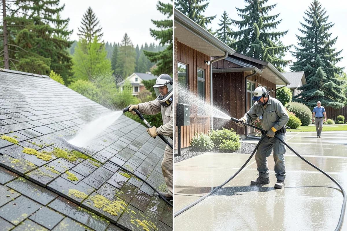 Step Pressure Washing in Lyman, Skagit County, WA - Sweep loose debris and pre-soak the steps