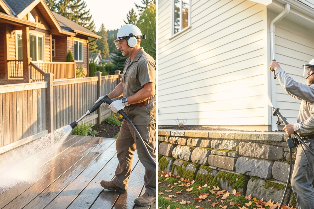 Step Pressure Washing in Lynnwood, Snohomish County, WA - Sweep loose debris and pre-soak the steps