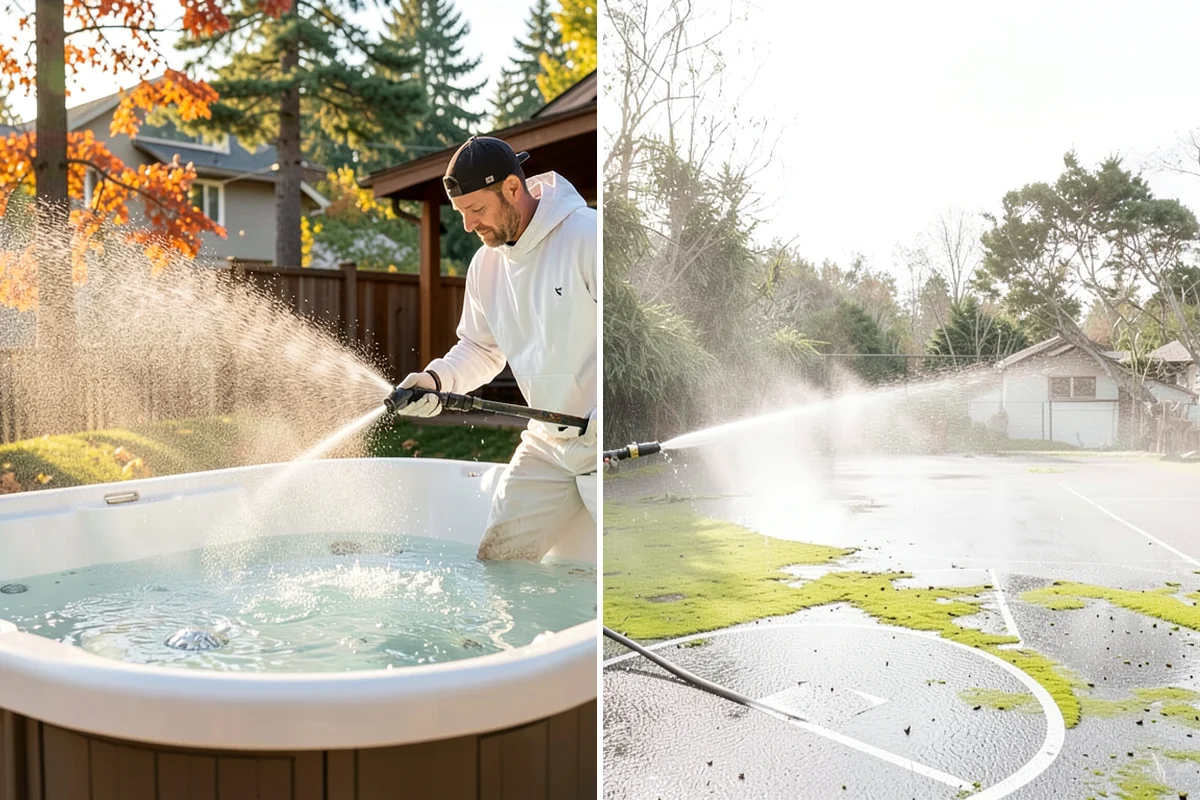 Step Pressure Washing in Maple Valley, King County, WA - Sweep loose debris and pre-soak the steps