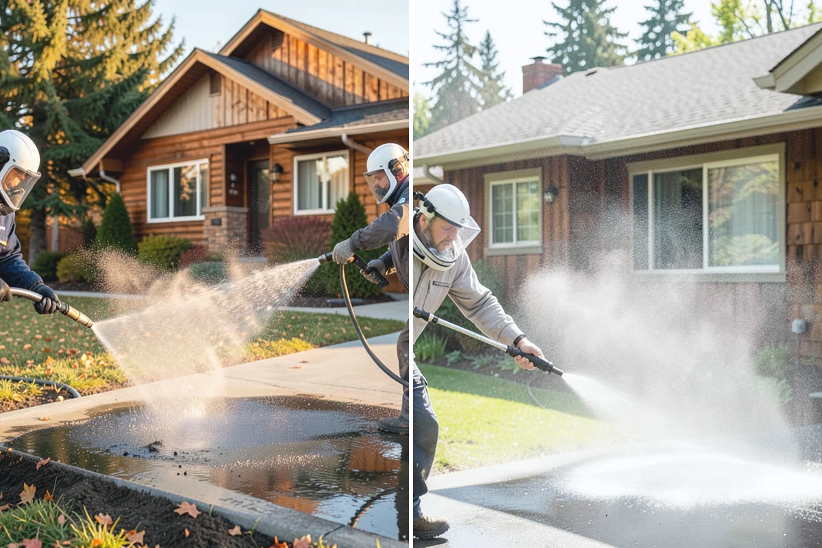 Step Pressure Washing in Medina, King County, WA - Sweep loose debris and pre-soak the steps