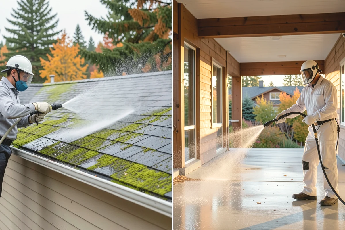 Step Pressure Washing in Mercer Island, King County, WA - Sweep loose debris and pre-soak the steps