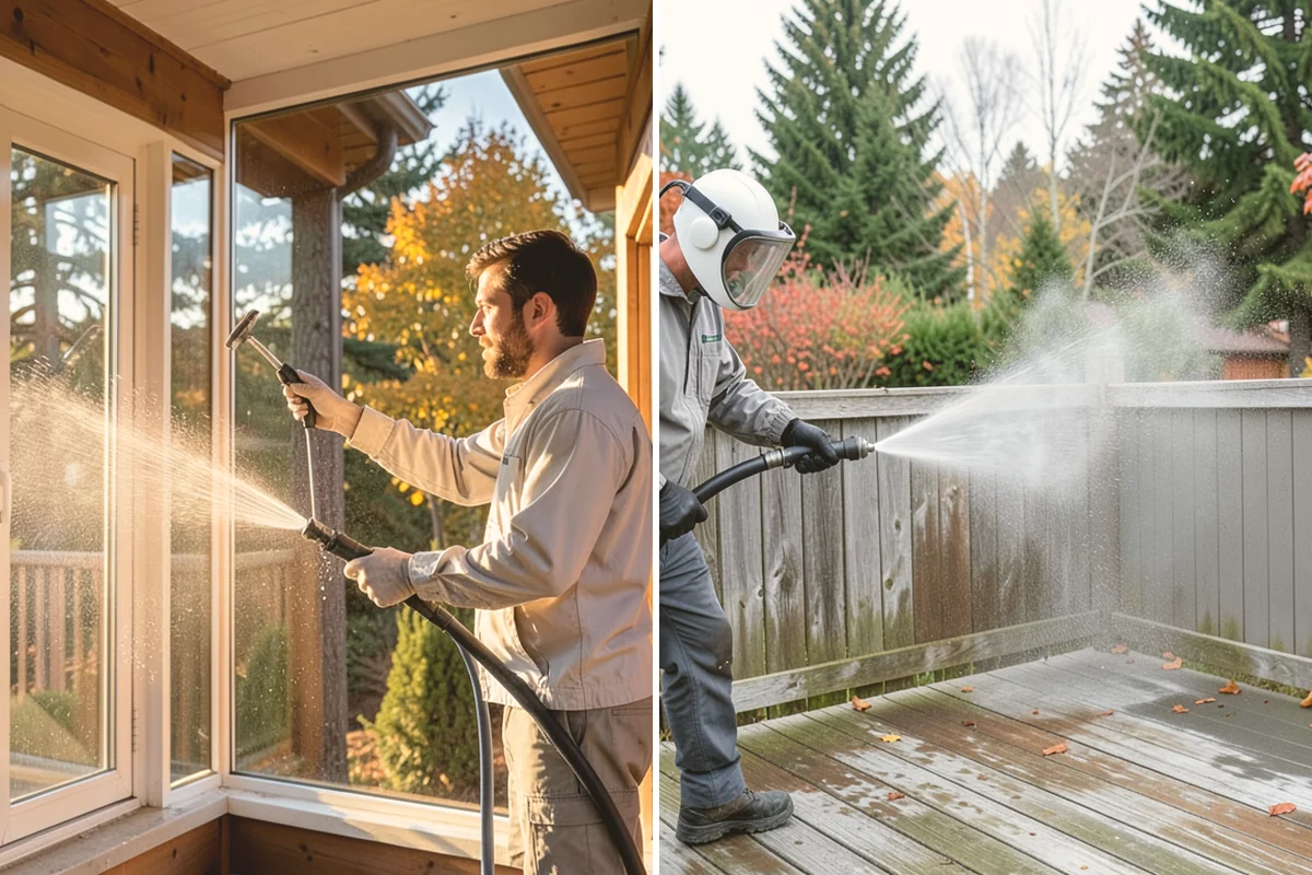 Step Pressure Washing in Milton, King County, WA - Sweep loose debris and pre-soak the steps