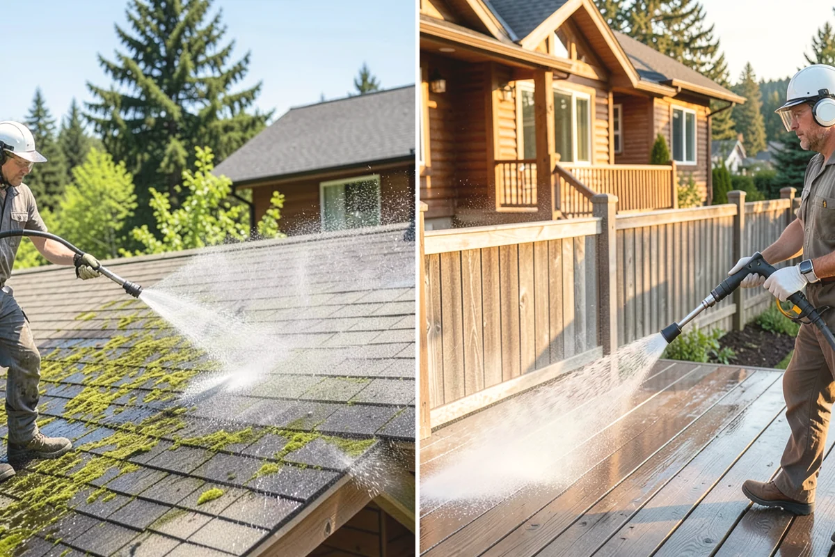 Step Pressure Washing in Monroe, Snohomish County, WA - Sweep loose debris and pre-soak the steps