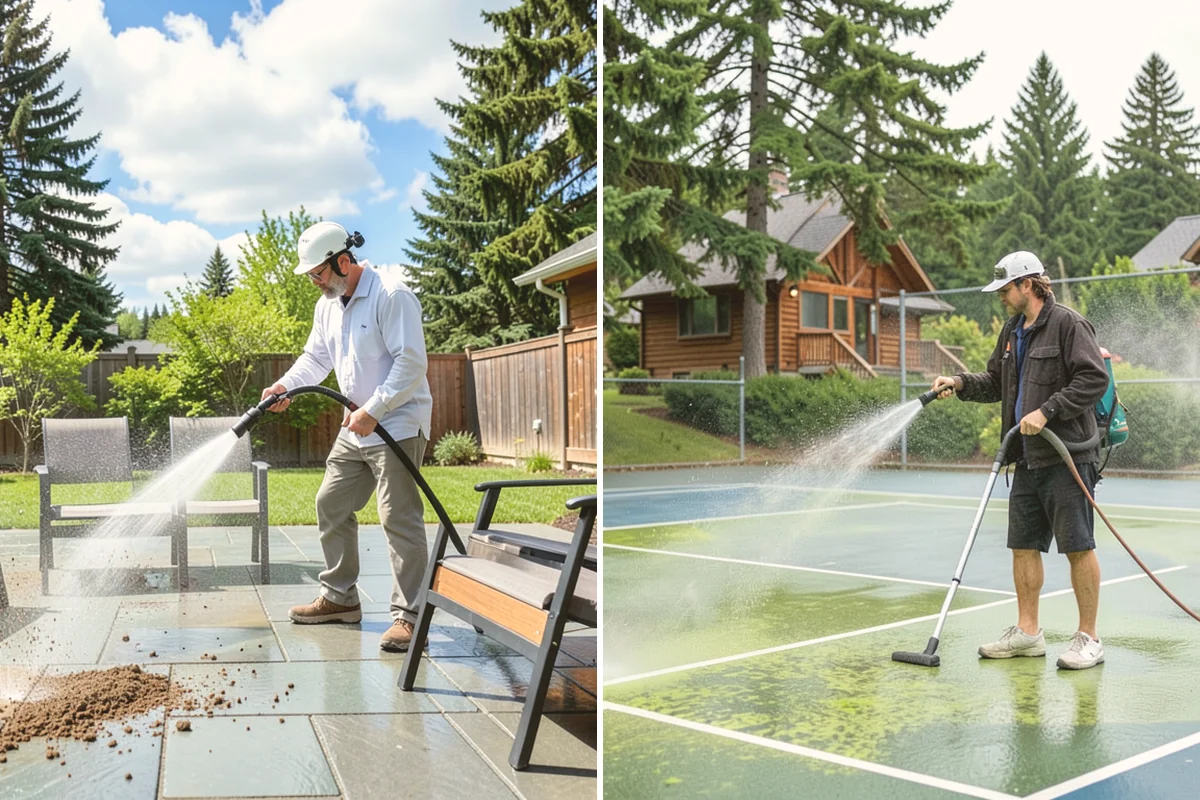 Step Pressure Washing in Mount Vernon, Skagit County, WA - Sweep loose debris and pre-soak the steps