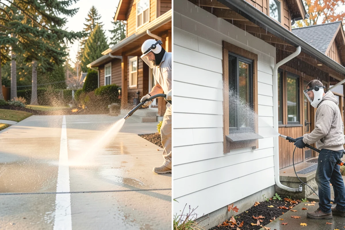 Step Pressure Washing in Mukilteo, Snohomish County, WA - Sweep loose debris and pre-soak the steps