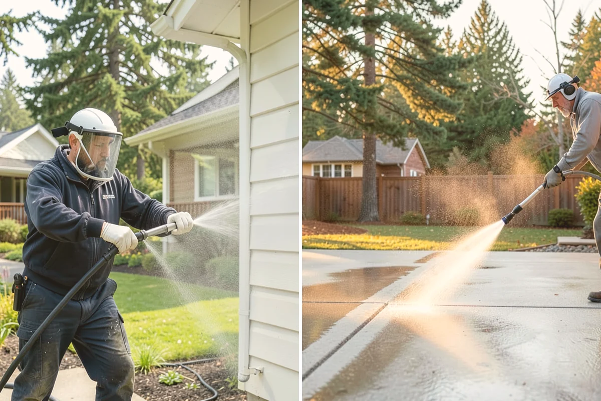 Step Pressure Washing in Newcastle, King County, WA - Sweep loose debris and pre-soak the steps