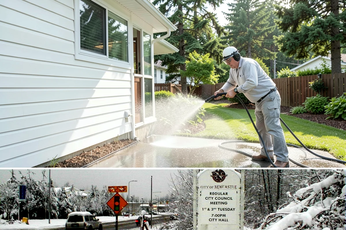 Step Pressure Washing in Newcastle, King County, WA - Steps clean up best during dry summer weeks so surfaces set before wet-season traffic.