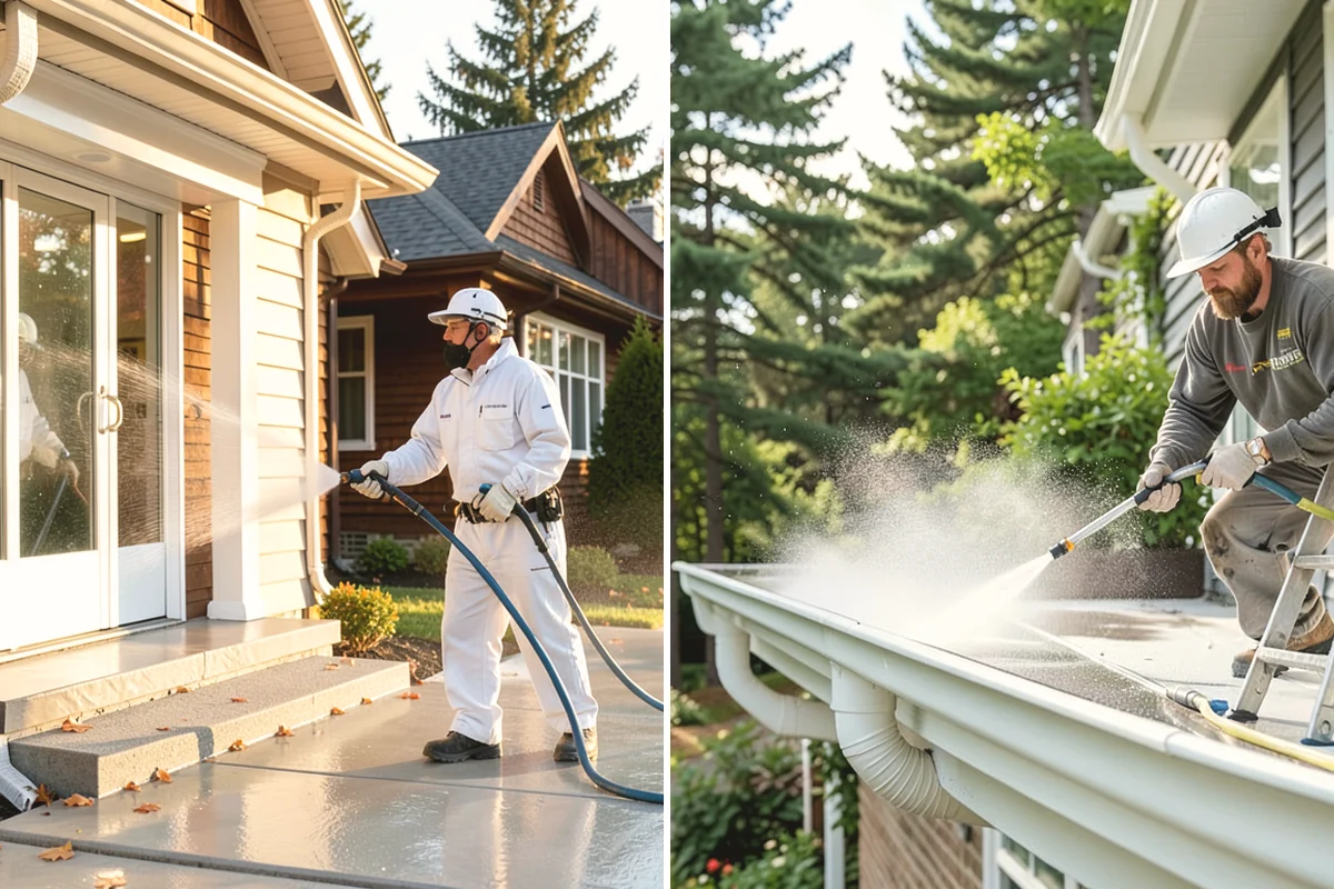 Step Pressure Washing in North Bend, King County, WA - Sweep loose debris and pre-soak the steps
