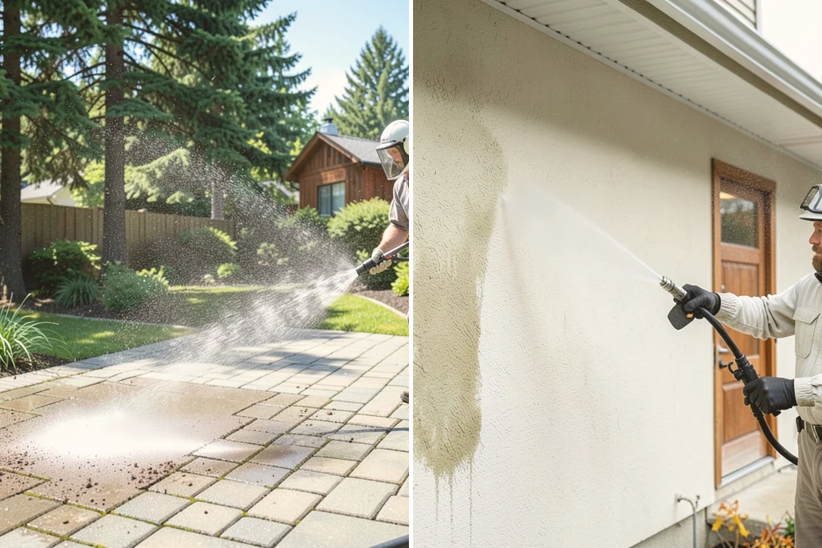 Step Pressure Washing in Orting, Pierce County, WA - Sweep loose debris and pre-soak the steps