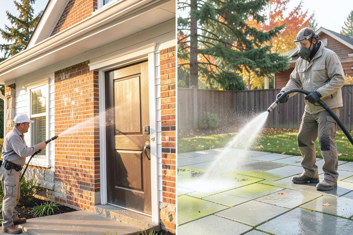 Step Pressure Washing in Redmond, King County, WA - Sweep loose debris and pre-soak the steps