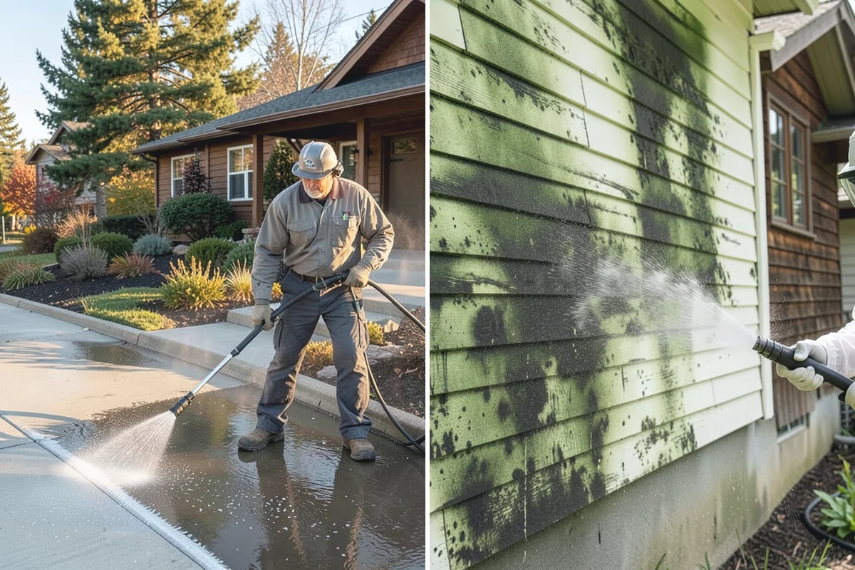 Step Pressure Washing in Renton, King County, WA - Sweep loose debris and pre-soak the steps