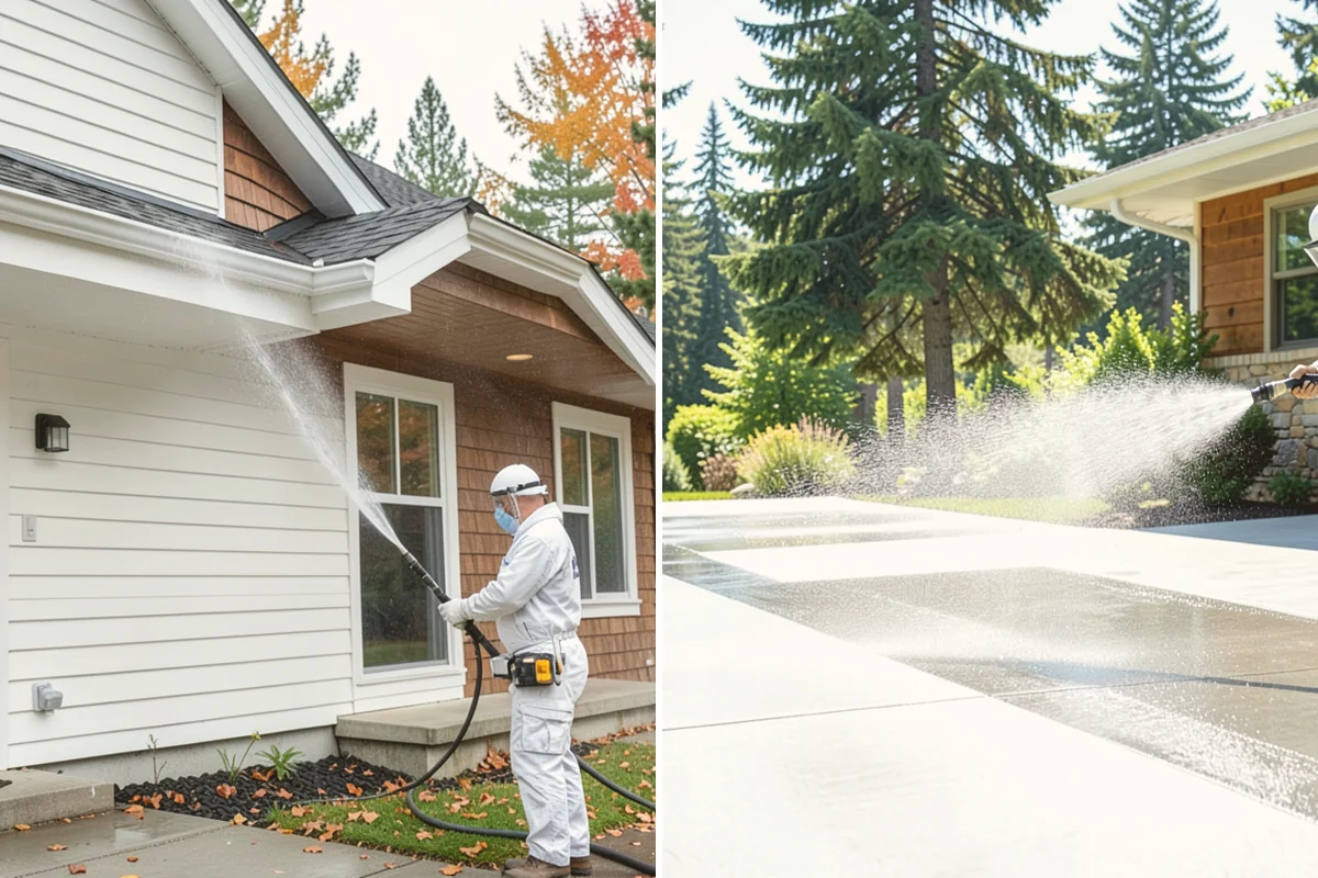 Step Pressure Washing in Sammamish, King County, WA - Sweep loose debris and pre-soak the steps