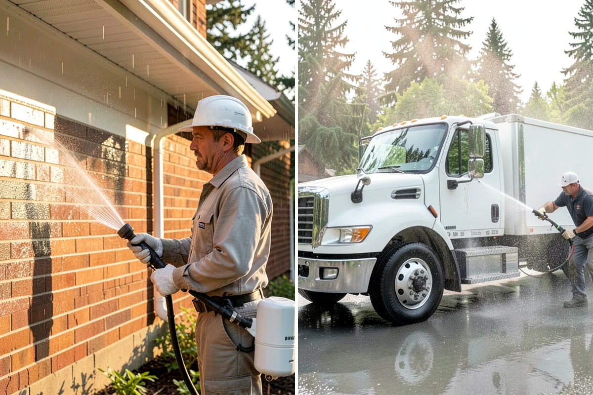 Step Pressure Washing in Seattle, King County, WA - Sweep loose debris and pre-soak the steps