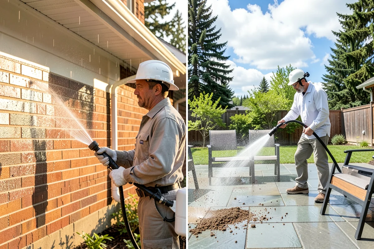Step Pressure Washing in Shoreline, King County, WA - Sweep loose debris and pre-soak the steps