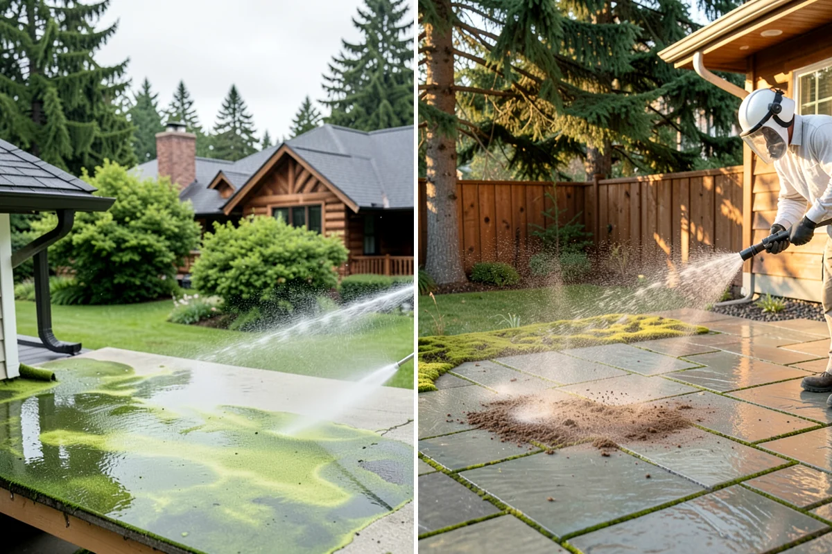 Step Pressure Washing in Snoqualmie, King County, WA - Sweep loose debris and pre-soak the steps