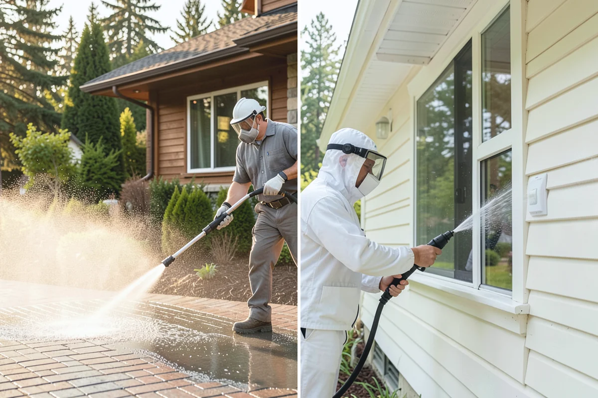 Step Pressure Washing in South Prairie, Pierce County, WA - Sweep loose debris and pre-soak the steps