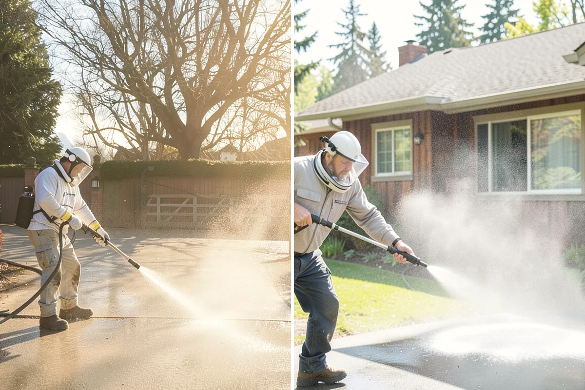 Step Pressure Washing in Tacoma, Pierce County, WA - Sweep loose debris and pre-soak the steps