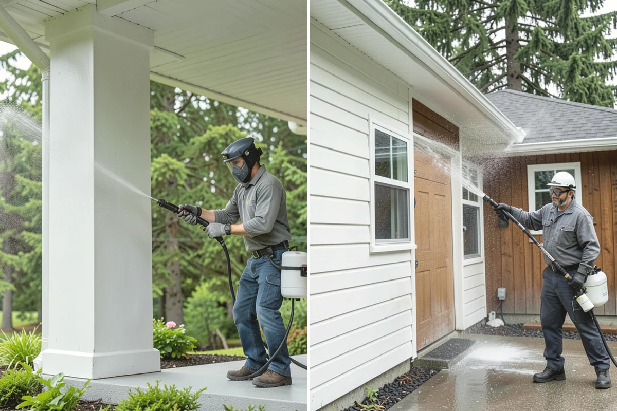 Step Pressure Washing in Tukwila, King County, WA - Sweep loose debris and pre-soak the steps