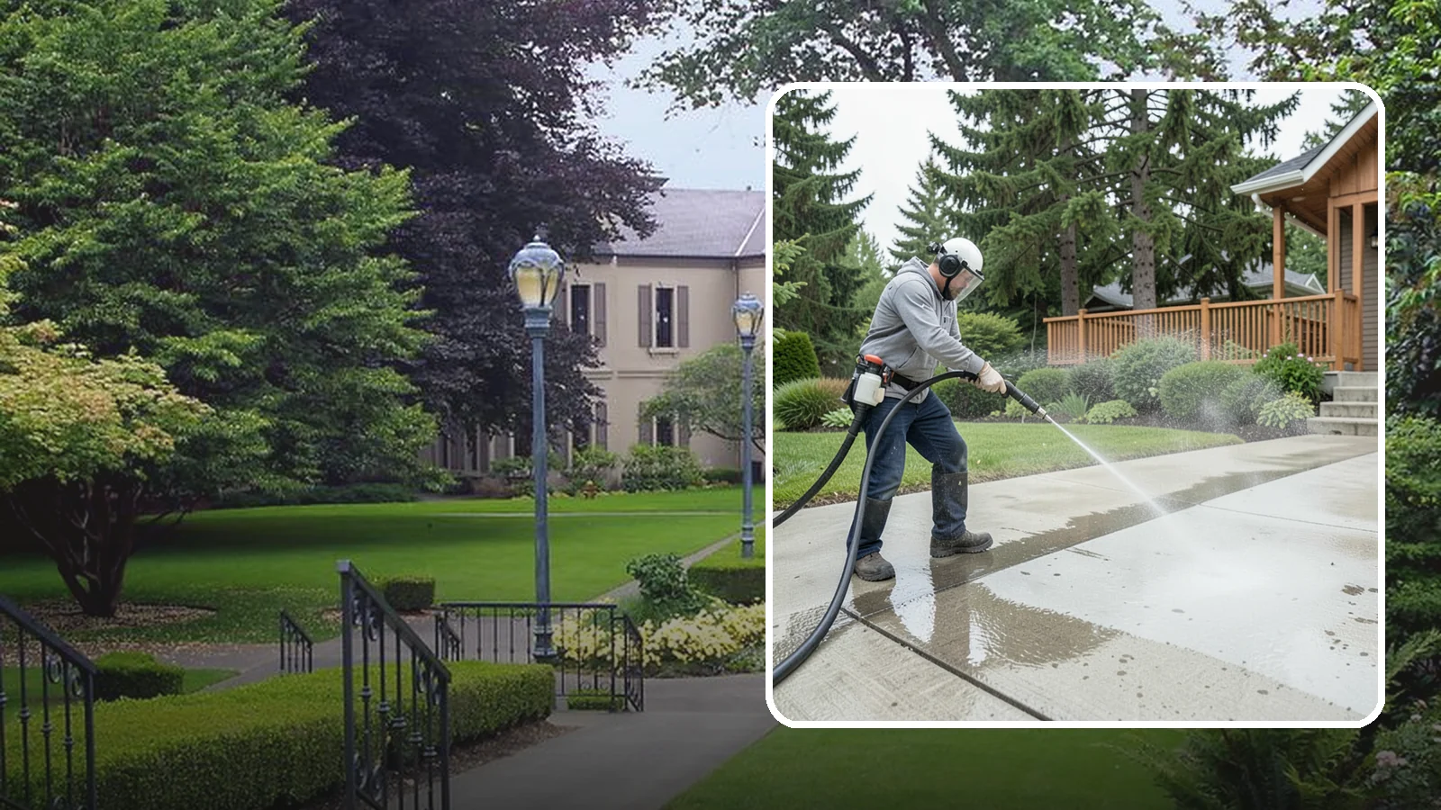 Step Pressure Washing in Woodinville, King County, WA - Pressure wash concrete and hardscape steps to strip built-up grime and restore safe grip.