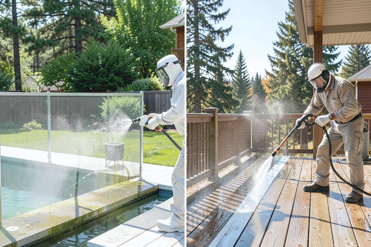 Step Pressure Washing in Woodinville, King County, WA - Sweep loose debris and pre-soak the steps