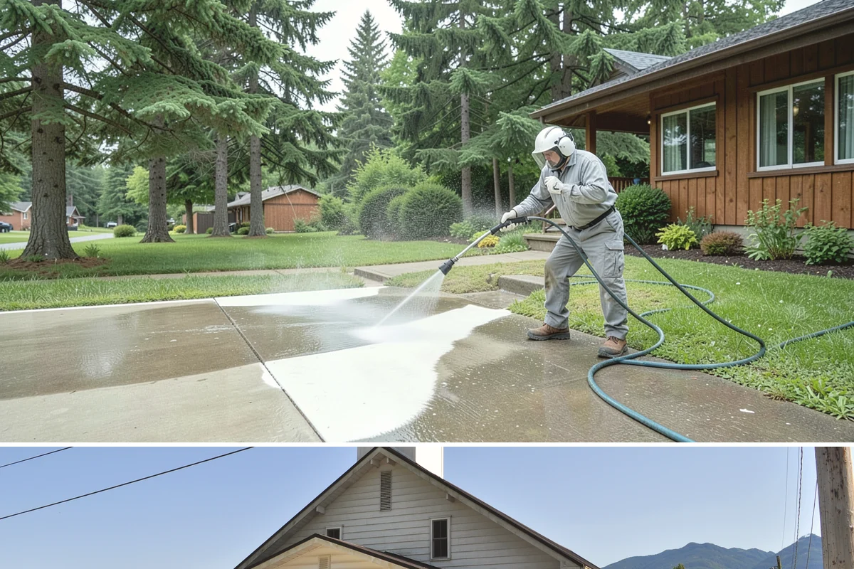 Stone Cleaning in Concrete, Skagit County, WA - A drier summer schedule keeps porous stone from staying saturated, giving the cleaning solution the best conditions to work.