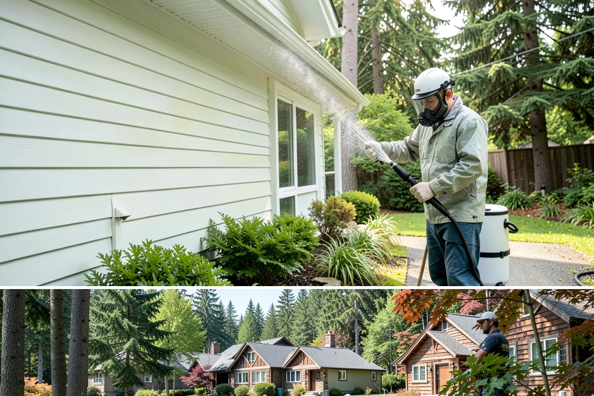 Stone Cleaning in Edgewood, Pierce County, WA - A drier summer schedule keeps porous stone from staying saturated, giving the cleaning solution the best conditions to work.
