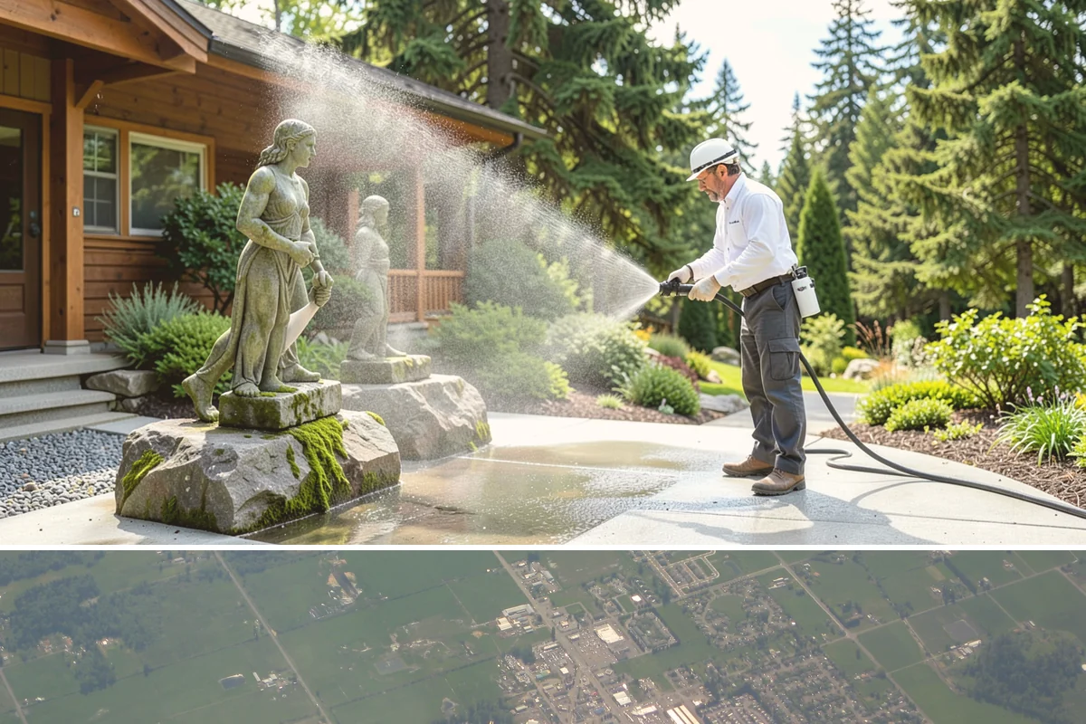 Stone Cleaning in Enumclaw, King County, WA - A drier summer schedule keeps porous stone from staying saturated, giving the cleaning solution the best conditions to work.