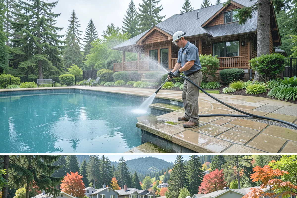 Stone Cleaning in Fircrest, Pierce County, WA - A drier summer schedule keeps porous stone from staying saturated, giving the cleaning solution the best conditions to work.