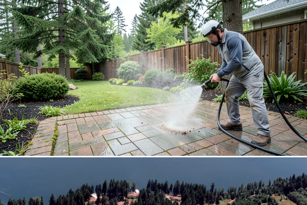 Stone Cleaning in Lakewood, Pierce County, WA - A drier summer schedule keeps porous stone from staying saturated, giving the cleaning solution the best conditions to work.