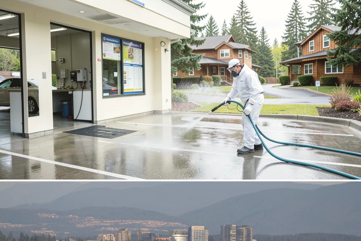 Stone Cleaning in Medina, King County, WA - A drier summer schedule keeps porous stone from staying saturated, giving the cleaning solution the best conditions to work.