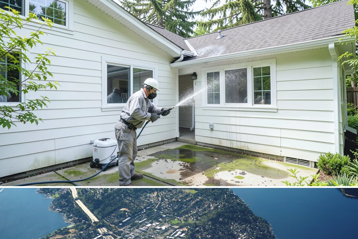 Stone Cleaning in Mercer Island, King County, WA - A drier summer schedule keeps porous stone from staying saturated, giving the cleaning solution the best conditions to work.