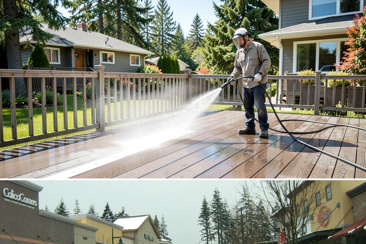 Stone Cleaning in Mill Creek, Snohomish County, WA - A drier summer schedule keeps porous stone from staying saturated, giving the cleaning solution the best conditions to work.
