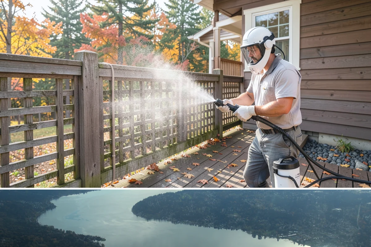 Stone Cleaning in Sammamish, King County, WA - A drier summer schedule keeps porous stone from staying saturated, giving the cleaning solution the best conditions to work.