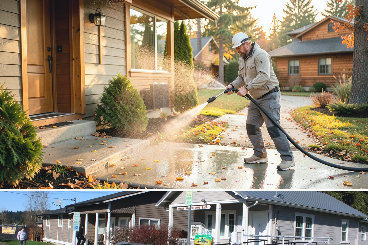 Stone Cleaning in South Prairie, Pierce County, WA - A drier summer schedule keeps porous stone from staying saturated, giving the cleaning solution the best conditions to work.