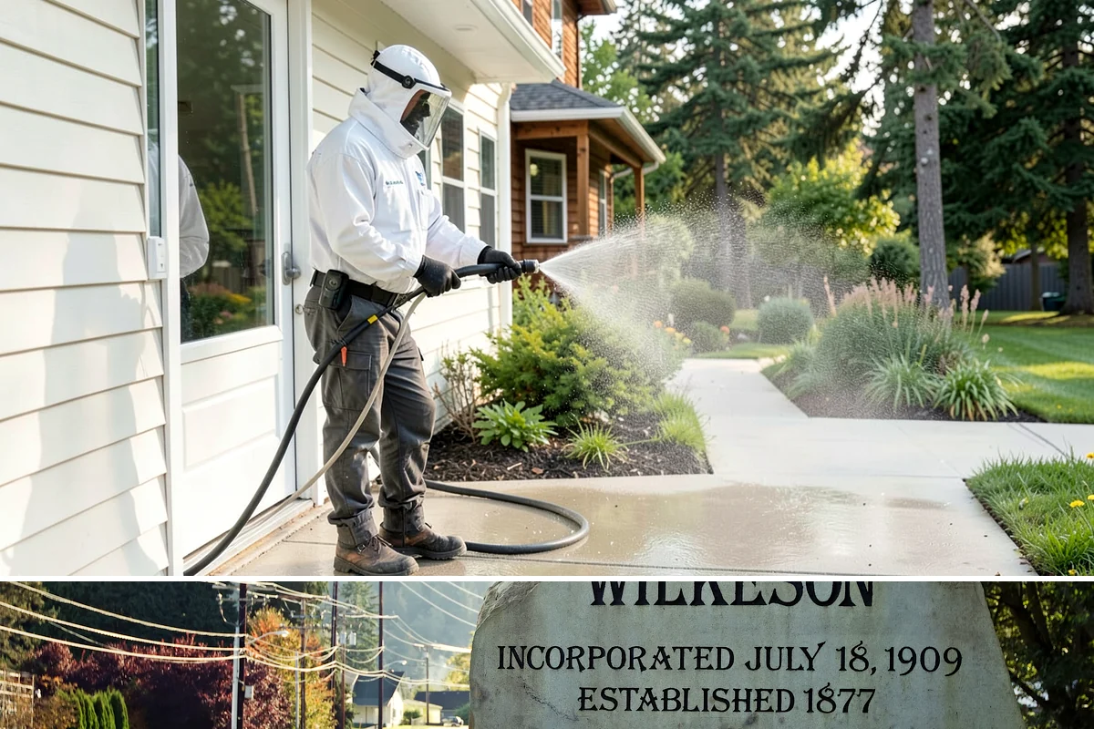 Stone Cleaning in Wilkeson, Pierce County, WA - A drier summer schedule keeps porous stone from staying saturated, giving the cleaning solution the best conditions to work.