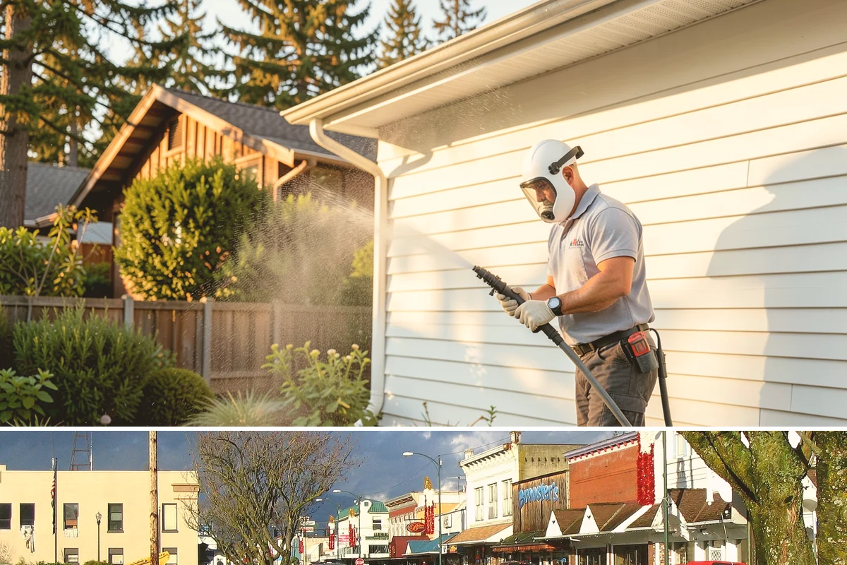 Stone Patio Cleaning in Arlington, Snohomish County, WA - Stone patios clean best in warm, dry summer weeks that let porous stone dry evenly.