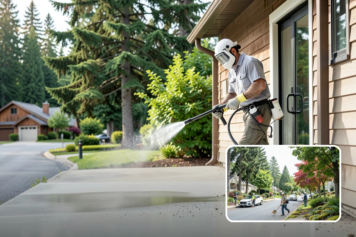 Stone Patio Cleaning in Beaux Arts Village, King County, WA - Lifts black algae without etching the stone