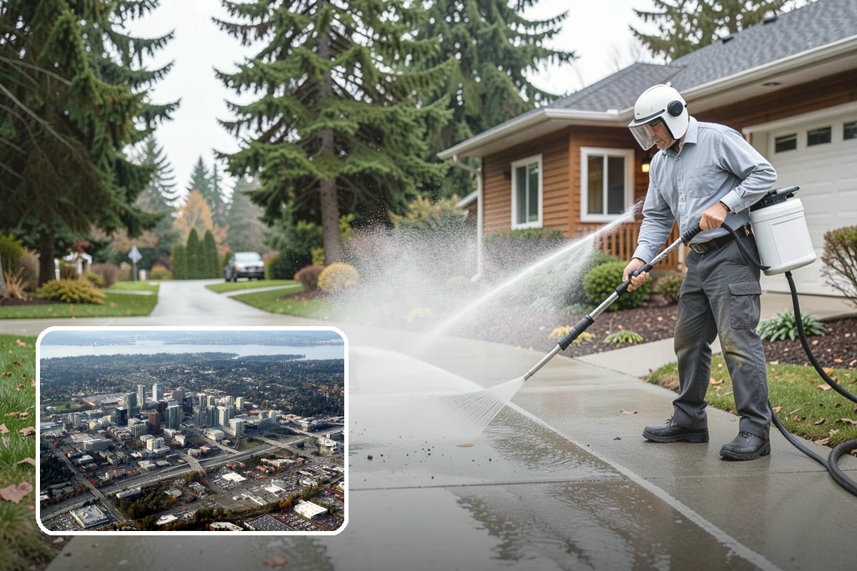 Stone Patio Cleaning in Bellevue, King County, WA - Lifts black algae without etching the stone