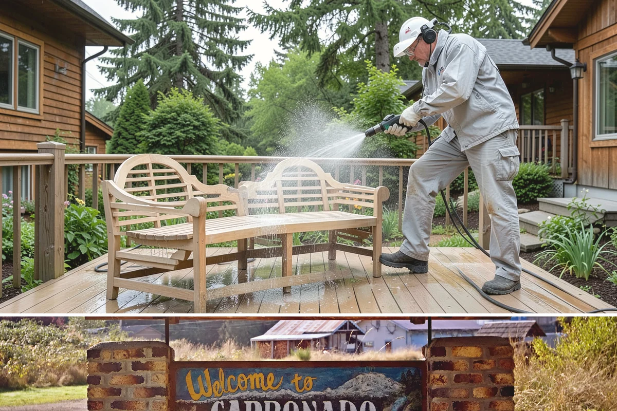 Stone Patio Cleaning in Carbonado, Pierce County, WA - Stone patios clean best in warm, dry summer weeks that let porous stone dry evenly.