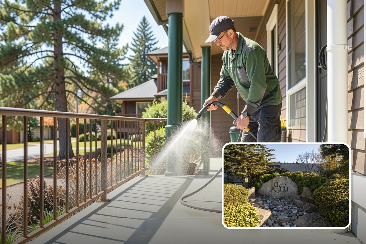 Stone Patio Cleaning in Clyde Hill, King County, WA - Lifts black algae without etching the stone