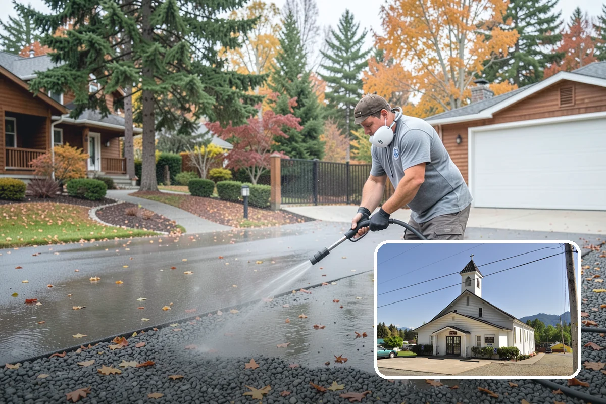 Stone Patio Cleaning in Concrete, Skagit County, WA - Lifts black algae without etching the stone