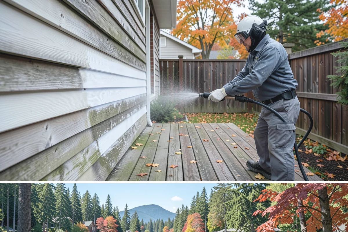 Stone Patio Cleaning in Covington, King County, WA - Stone patios clean best in warm, dry summer weeks that let porous stone dry evenly.