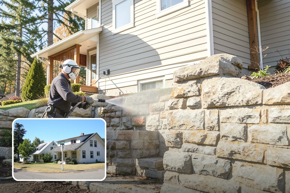 Stone Patio Cleaning in DuPont, Pierce County, WA - Lifts black algae without etching the stone
